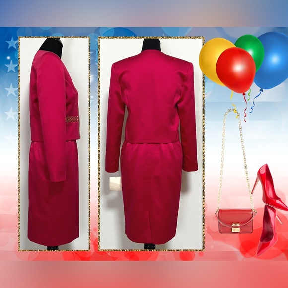 Vintage Red & Gold Formal Skirt Suit Set by Opalis - Picture 3 of 15